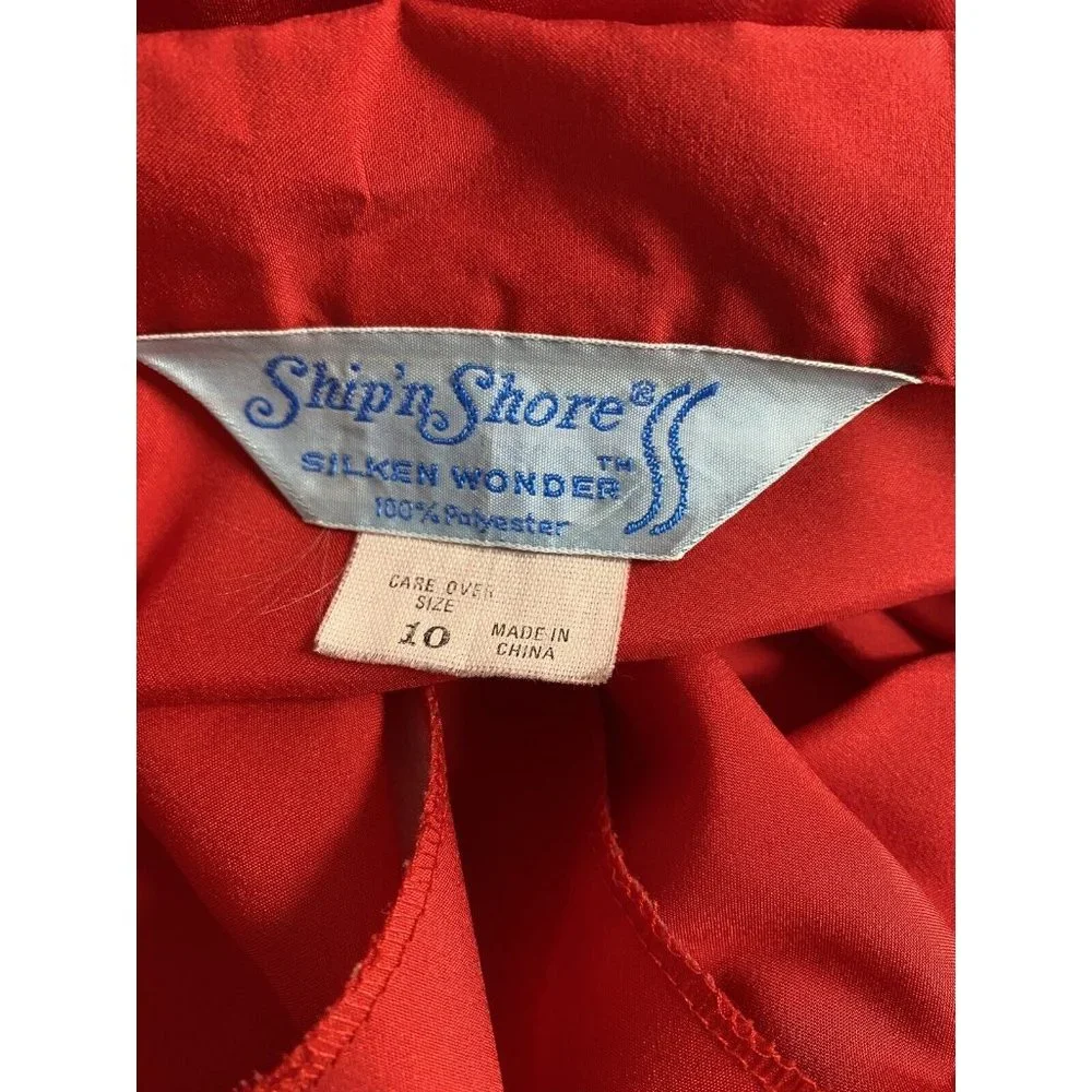 VTG Ship’n Shore Silken Wonder Solid Red Long Sleeve Button Up Blouse 10